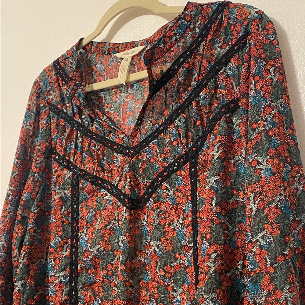 Floral MATILDA JANE Tunic Shirt black lace details size XL
